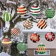 12 Pieces Christmas Large Round Yard Decorations 8 x 8Inch Outdoor Single Sided Lawn Decorations Hanging Ornaments (not Ball) with 328 Feet Silver Cord for Christmas Tree Decor (Classic Style)