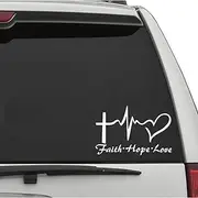 Faith Hope Love Sticker Cross Heatbeat Car Decal Religious Christian Jesus God Window Bumper Decal Sticker Suitable for Cars, Trucks
