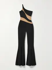 [Norma Kamali] Norma Kamali - Snake One-shoulder Mesh-paneled Stretch-jersey Jumpsuit - Black - small small Black