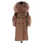 Burberry Wool Cashmere Double Breasted Lamb Shearling Fur Trim Coat 38 UK 6 NEW