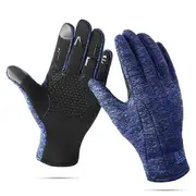 Unisex Warm Touch Screen Fleece Gloves No-Slip Cycling Skiing Sports Outdoor Windproof Gloves BLUE COLOR M SIZE