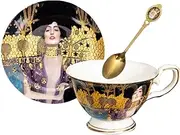 Fine Bone China Coffee Cups, Tea Cups Set with Spoons and Saucer-Klimt Series (Judith)