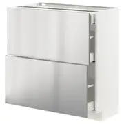 METOD / MAXIMERA base cab with 2 fronts/3 drawers, white/Vårsta stainless steel, 80x37x80 cm