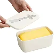 Butter Dish with Lid and Knife, Butter Dish Butter Container, Butter Dishes with Butter Knife, Lightweight Unbreakable Plastic Butter Holder Tray for Countertop Kitchen Accessories（White）