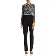 NWT Aidan Mattox Womens Size 6 Black Embellished Beaded and Sequin Jumpsuit NEW
