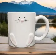 NEW RARE Whaline Pink & White Bunny Mug 12 oz Ceramic Easter