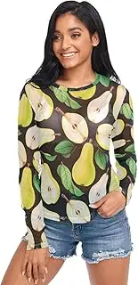 [RPLIFE] Watercolor Pears Black Mesh Tops, Transparent Blouses for Women S-XXL