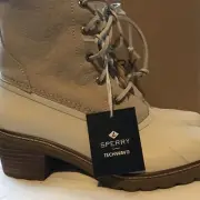 NEW Sperry Top Sider Women’s Size 9 M Saltwater Heel Leather Boots Ivory 85829