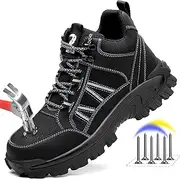 [FUDYNMALC] Steel Toe Work Boots for Men: Slip Resistan Mens Safety Shoes Indestructible Construction - Comfortable Breathable Working Footwear