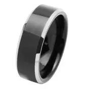 Men's 8mm Tungsten Ring Black Color Flat Beveled Edge Band / Gift box