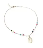 Gold Shell Anklet Ankle Bracelet 10" extension rainbow pearl 18k gold plated