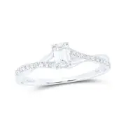 14kt White Gold Emerald Diamond Solitaire Bridal Wedding Engagement Ring 3/8 Ctw