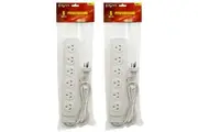 2x Doss 2400W 6-Way Powerboard 1m Power Cord 6 Outlets w/ Overload Protection WH