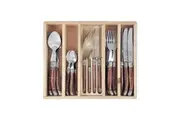 24pc Laguiole Silhouette Stainless Steel Cutlery Set Knife Fork Spoon Wooden