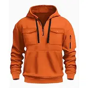 Men's Hoodie Quarter Zip Hoodie Black White Wine Army Green Red Hooded Plain Pocket Quarter Zip Sports Outdoor Daily Holiday Polyester Streetwear Basic Casual