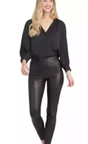 NWT SPANX JEANS Faux Leather Like Ankle Skinny 20282R Black Women S $148