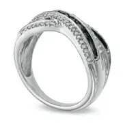 0.33 CT. T.W. Enhanced Black and White Natural Diamond Cross-Over Band in Sterling Silver - Size 7