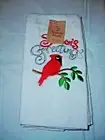 NWT 2 White Fingertip Towels Season's Greetings Embroidered Silver Red & Green
