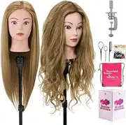 28" Mannequin Head Human Hair, Mannequin Head with 60% Real Hair,Cosmetology Mannequin Doll Head for Hair Styling,Training Practice Braiding Manikin Head with Table Clamp,Hair Styling Set #27