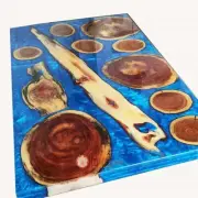 Blue Epoxy Resin Dining Table, Wooden Epoxy Table, Walnut Dining Room Table Deco