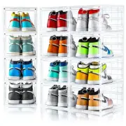12 Pack Clear Shoe Boxes Stackable,Shoe Storage Boxes for Closet,Sturdy Shoe ...