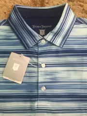 Hickey Freeman S/S Golf Polo Shirt Mens Size Medium Blue Green Striped NWT $94-