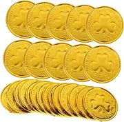 UPKOCH Patrick's Day 3-Leaf Coins Plastic Shamrock Decor Coins Luck Party Supplies for Boys and Girls