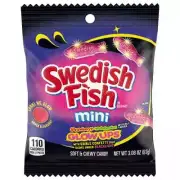 Swedish Fish Mini 3.08oz GLOW UPS Strawberry Watermelon Soft Chewy Candy BB 2/26