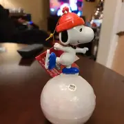 PEANUTS~SNOOPY Skating On Huge Snowball~ORNAMENT Candy In Snowball~NEW~2011