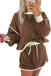 [Ecosunny] 2 Piece Sets for Women Casual Tracksuit Sweatshirt Waist Skirted Skorts Matching Set Lounge Wear Sweat Suit