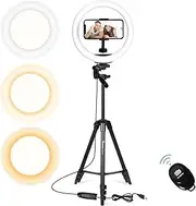 Endurax 10'' Selfie Ring Light with Stand 135cm/ 53'', Dimmable LED Ring Light for Video Recording/Live Stream/Makeup, Remote Shutter Included (3000-6500K)