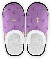 Cozy Fuzzy Slippers Mardi Gras Carnival Royal Fleur De Lis Purple For Girls Soft Warm Lightweight Memory Foam