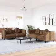 Brown Velvet 2 Piece Sofa Set with Pillows - Comfortable, Modern Design for Living Room & Bedroom, Includes 2-Seater & 3-Seater, Beige, Comfy Foam Filling, Ideal for Spaces, Couches, Furniture & More