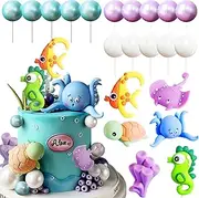 JeVenis Under the Sea Cake Toppers Ocean Animal Cupcake Toppers Under the Sea Party Decorations Ocean Sea Theme Baby Shower Birthday Party Cake Decorations