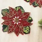 Set of 6 coasters, drink coasters, poinsettia beaded coasters, gift for her