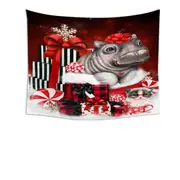 Cute Hippo Christmas Surprise Tapestry