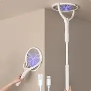 GeckoMan Rotating Head Electric Fly Swatter Racket Rechargeable Bug Zapper Racket Bug Zapper Indoor Fly Zapper Mosquito Zapper Flies Killer for Indoors, with a Telescopic Extension