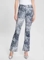 GUESS Women's Blue Print Sexy Flare Pants Size: 24, Cotton