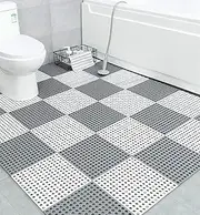 12Pack Drainage Interlocking Floor Mats 12”x12” Non-Slip Shower Bathroom Pool Deck Tiles for Flooring Soft PVC Splicing Modular Cushion Mat Vented Floor Tile for Locker (6pcs Gray+6pcs White)