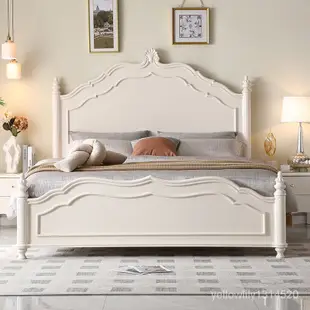 卡通床架 兒童床架 單人床架 小孩床架 法式輕奢實木床15m小戶型雙人床現代簡約1.8m傢用奶油風主臥大床