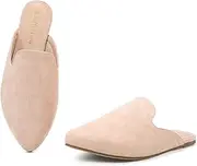 [BOYYOUN] Women's Low Slip On Mule Comfortable Slides-Vegan Suede-Flat Slides for Women，Comfortable Pointed Toe Flat Heel Loafers Golden，Mules