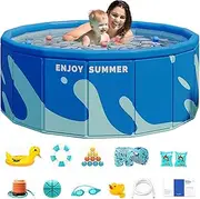 Foldable Swimming Pool - Non-Inflatable Family Pool - Orange/Blue, PVC Material, 180cm Diameter, All Ages, Unisex-Kids & Adults, Families, Pets