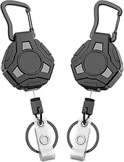 2 Pack Retractable Keychain, Lanyard Retractable Keyring Heavy Duty, ID Badge Reel with 81cm Steel Wire Rope, Extendable Badge Holder with Clip - Black