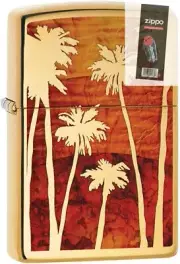 Zippo 52063 Palm Trees and Sunset Fusion Brass Lighter + FLINT PACK