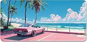 Pink American Vintage Beach Highway XL Large Mousepad, Hawaiian Style Laptop Gaming Mousepad Pad for Desk, Cute Computer Accessrioes, Kawaii Office Desktop Decor, 100×50cm 40''×20''