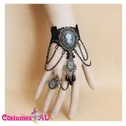 Ladies Mexican Day Of The Dead Skull Bracelet Ring Set Vintage Halloween Costume