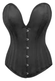 Black Satin Corset With Plunge Neckline Waist Size 34”