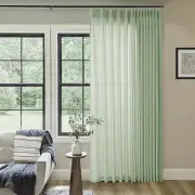 Sage Green Pinch Pleat Linen Curtains 100x90 - Elegant Light Filtering Drapes
