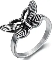 [Jude Jewelers] Stainless Steel Retro Vintage Butterfly Style Wedding Promise Statement Anniversary Ring