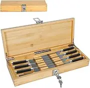 Knife Storage Box with Lock - Derkerry Kitchen Lockable Bamboo Knife Organizer - Knives Not Included